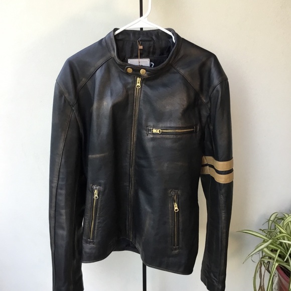 Leather Jacket Men's Dark Brown Cafe Racer size Large Brand NEW from jild - Picture 13 of 16